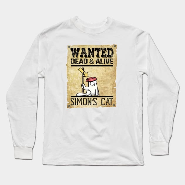 Wanted Dead And Alive Simons Cat Long Sleeve T-Shirt by devanpm